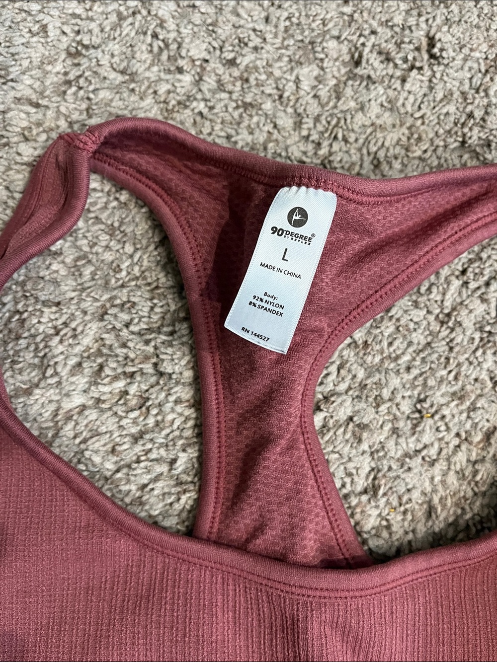 90 Degree By Reflex Ribbed Racerback Sports Bras in Mauve and Black - Picture 2 of 9